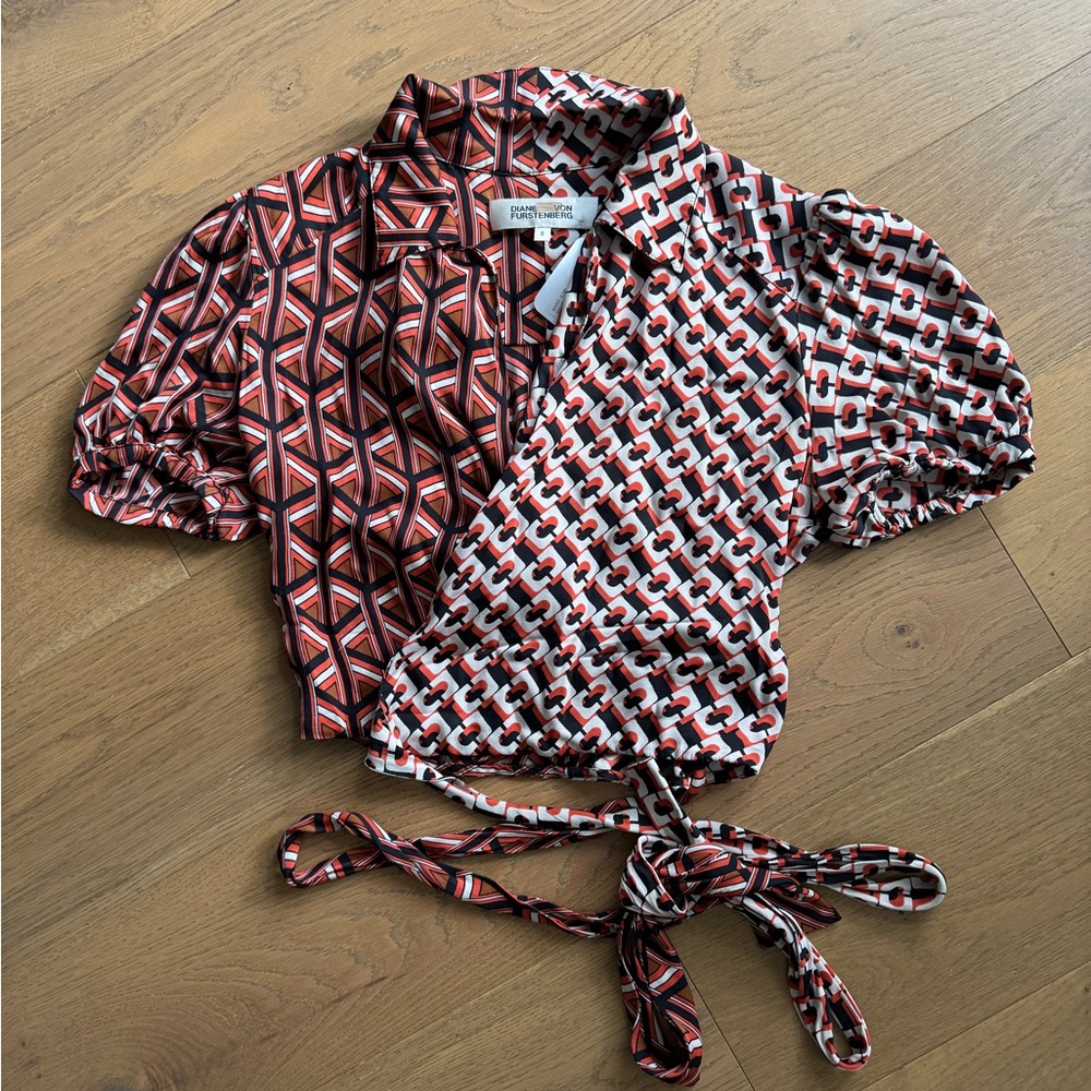 Diane Von Furstenburg SILK Women's Top in Red brown Black, S